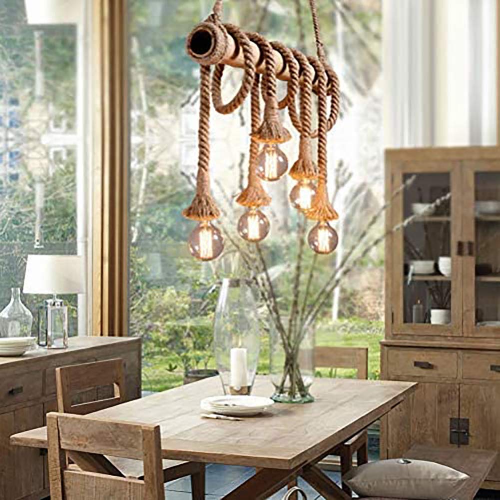 Hemp Rope Vintage Pendant Lighting Mid Century Chandelier 5 Lights Adjustable Ceiling Light Fixture for Hallway Kitchen Dining Room-Hemp Rope 5 Lights Commemoration Day