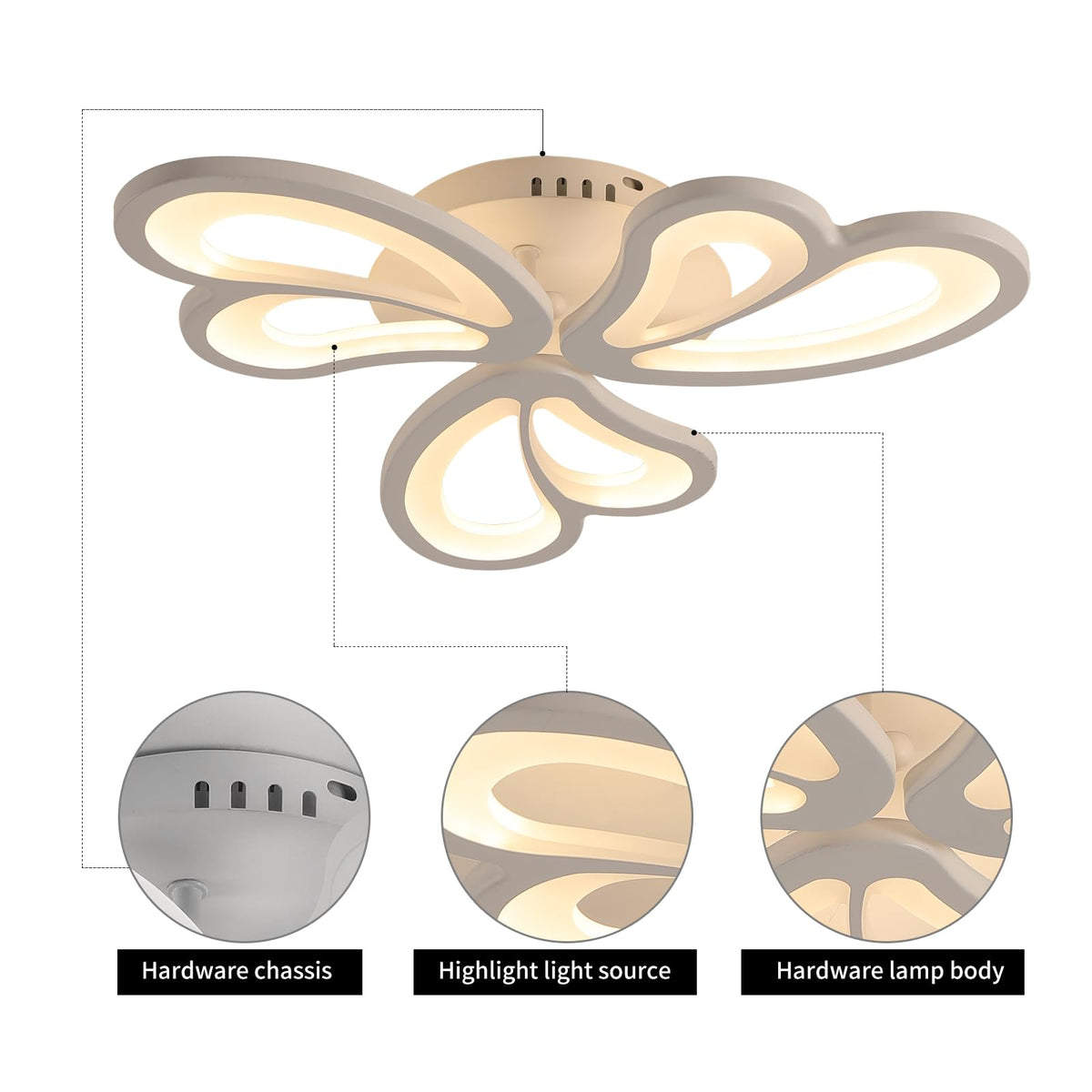 Modern LED Ceiling Light,Dimmable Acrylic Flush Mount Ceiling Lamp,3 Petals Metal Flower Shape Chandelier Lighting Fixture for Living Room Bedroom Kitchen Office Dining Room
