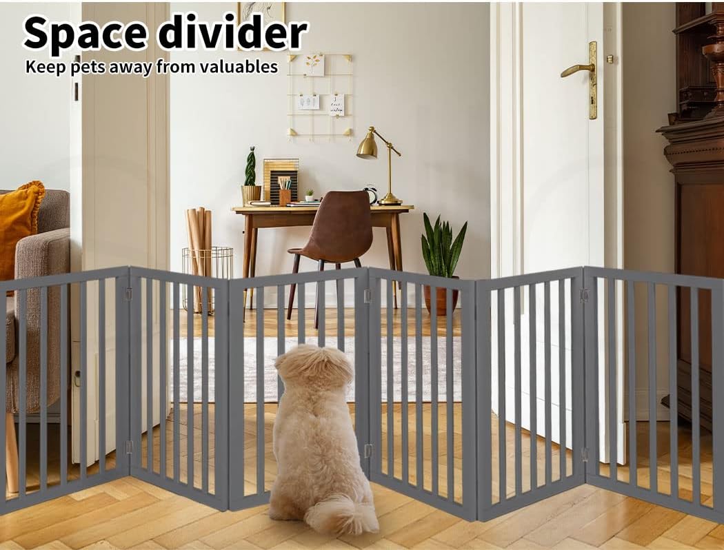 Dog Gates Pet Gates Indoor Foldable Dog Fence Puppy Safety Stair Barrier Security Door, Height 1.4M,Grey