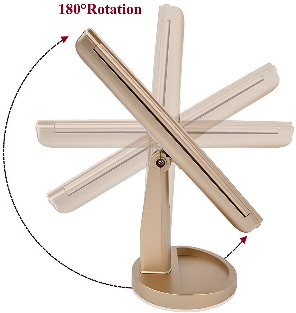 Tri-Fold Lighted Vanity Makeup Mirror with 21 LED Lights, Touch Screen and 3X/2X/1X Magnification Mirror, Two Power Supply Mode Tabletop Makeup Mirror, Travel Cosmetic Mirror (Gold)