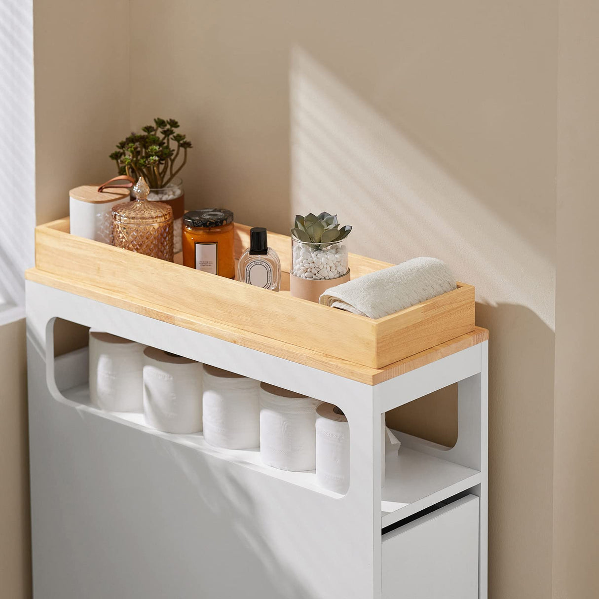 Storage Cart Narrow Cabinet on Wheels Storage Cabinet with 1 Removable Tray and 3 Drawers