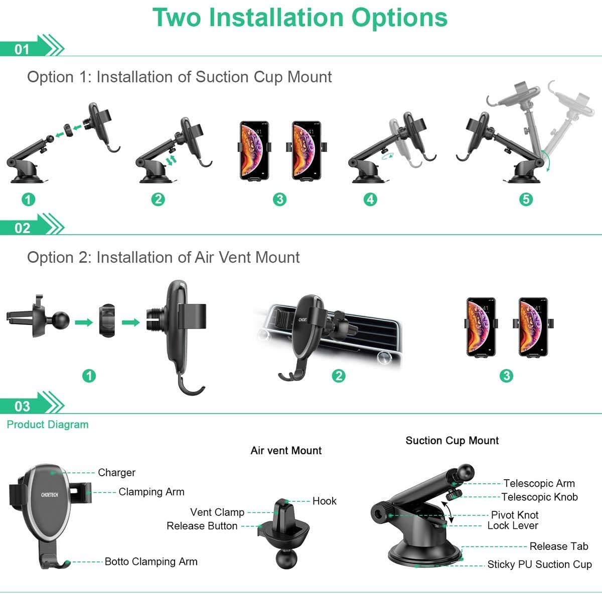 Fast Wireless Car Charger Mount