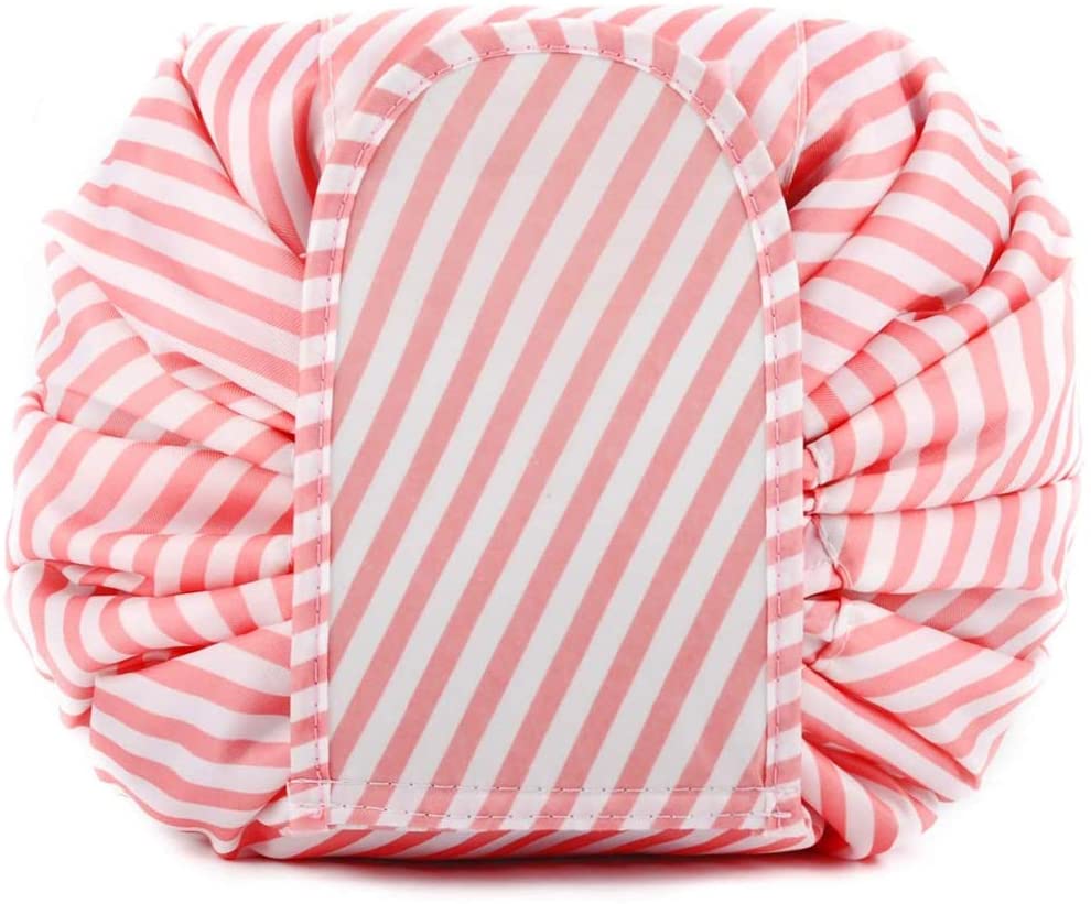 Portable Lazy Drawstring Makeup Bag (Pink Stripe)