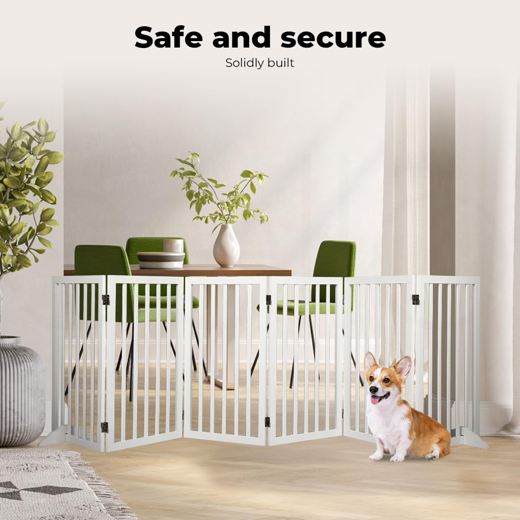 Wooden Pet Gate Dog Fence Retractable Safety Stair Barrier Security Door (White Large-282cm x 80cm x 1.8cm)