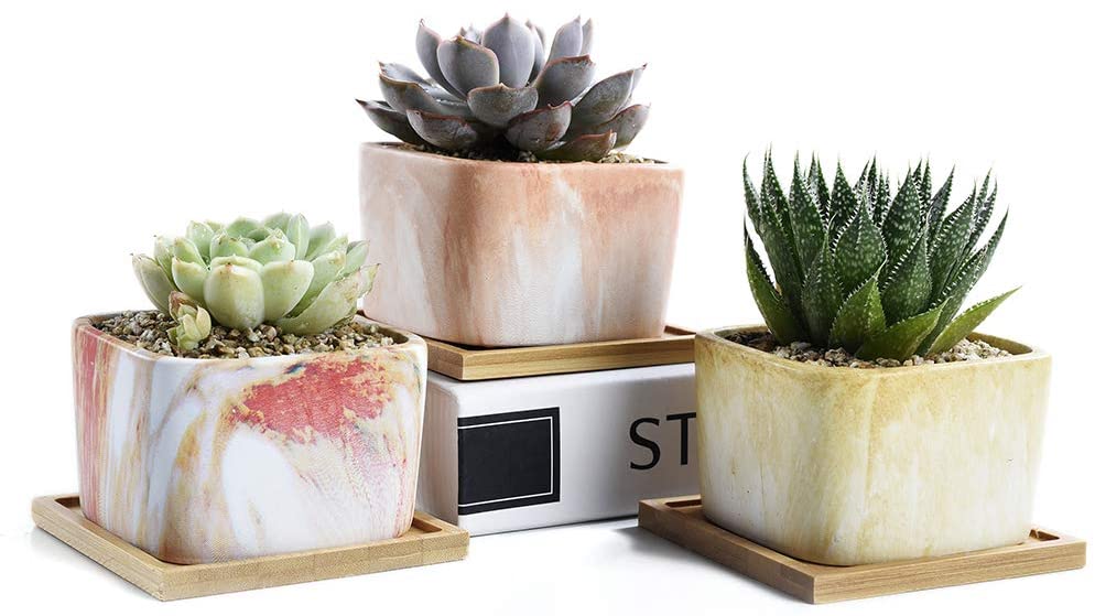 Square Marbling Ceramic Succulent Pots