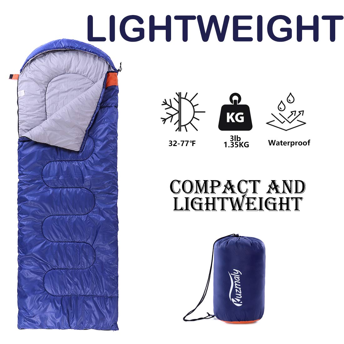 Camping Sleeping Bag with Compression Sack Lightweight Waterproof Camping Sleeping Bag for Adults & Kids