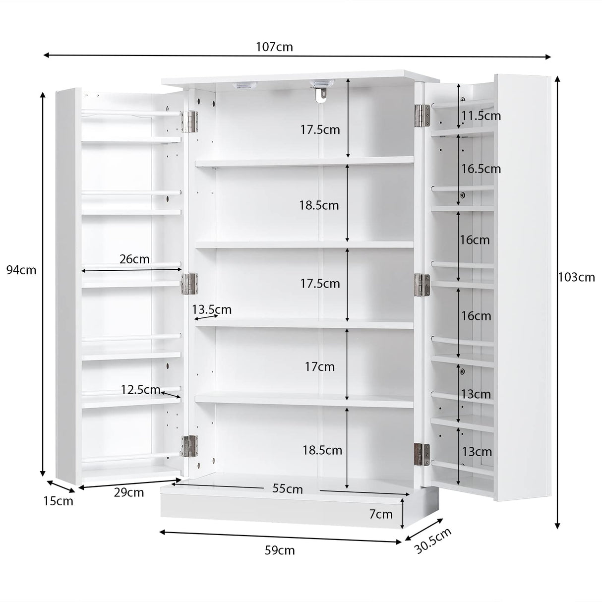 2-Door Pantry Cabinet w/ 6 Adjustable Shelves, 17-Tier Buffet Sideboard, Kitchen Storage Cabinet, Space-Saving Cupboard for Dining Room, Living Room & Entryway, White