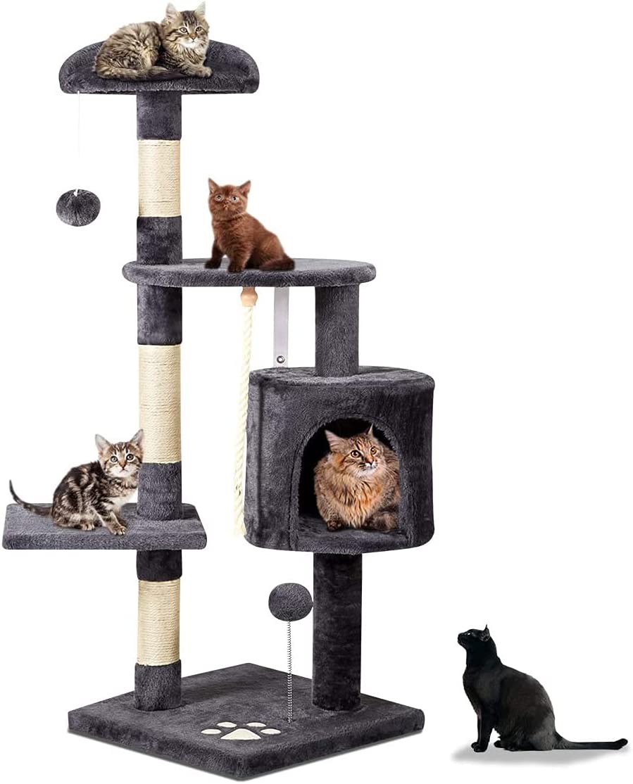 Multi-Level Cat Tree Tower Condo with Cat Scratching Post Cozy Hammock and Baskets,Kitty Activity Center Kitten Play House, Cat Tower Furniture for Kitty (Cat Tree B, Grey)