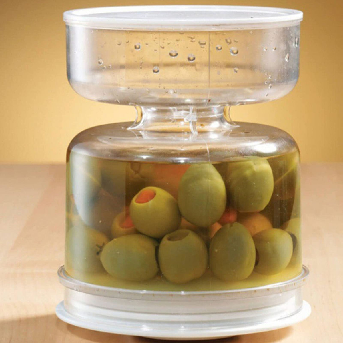 Pickle Jar, Small Dry Wet Separation Pickle and Olives Jar Container with Strainer, Acrylic Leakproof Pickle Flip Jar Kimchi Hourglass Container for Canned Fruit, Kitchen Tool