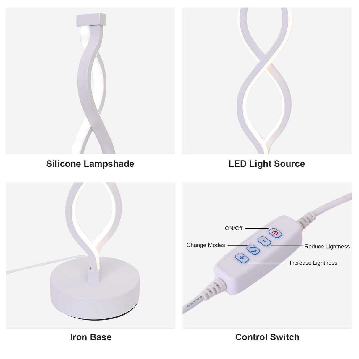Spiral Light Lamp Dimmable LED Bedside Table Lamp