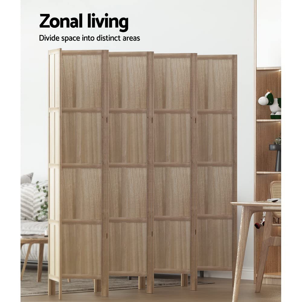 Room Divider Screen 8 Panel Foldable Wooden Divider Jade Brown