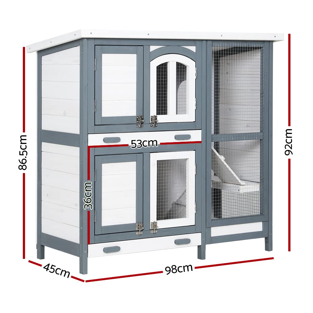 Multi-Level Fir-Wood Small-Animal Hutch with 2 Trays – 98 × 45 × 92 cm