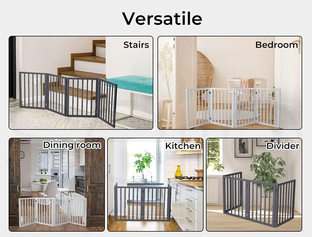 Dog Gates Pet Gates Indoor Foldable Dog Fence Puppy Safety Stair Barrier Security Door, Height 1.4M,White