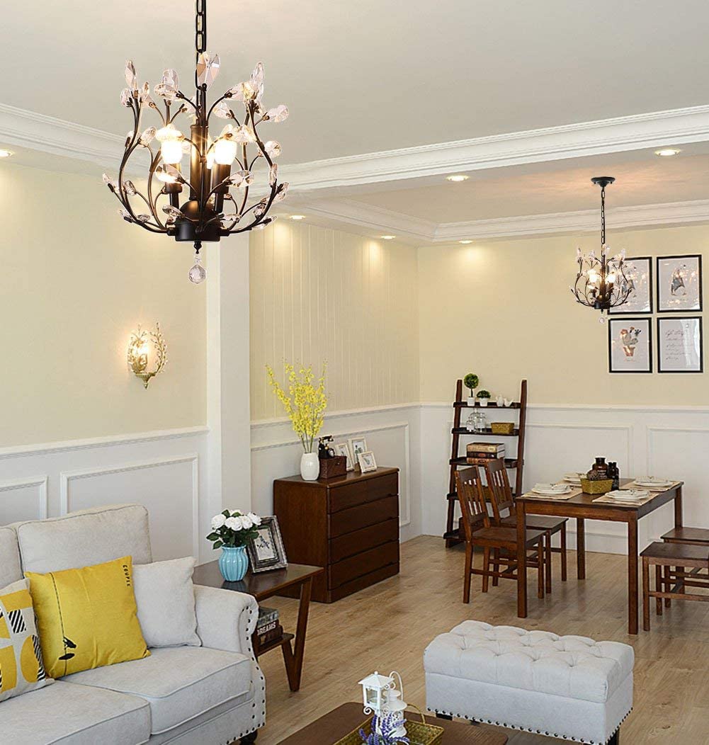 Vintage K9 Clear Crystal Chandeliers,Ceiling Lighting,Pendant Lighting Flush Mounted Fixture with 3 Light for Living Room Dinning Room Restaurant Porch Hallway