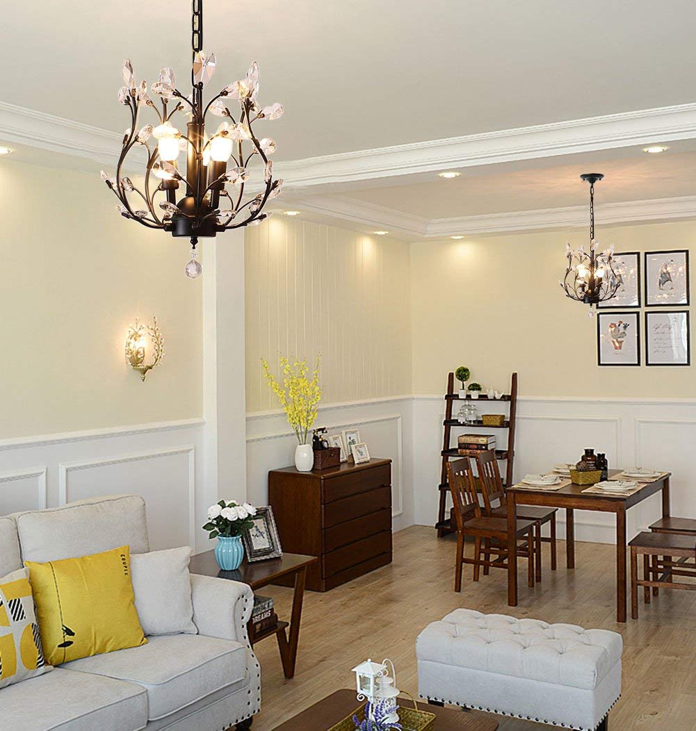 Vintage K9 Clear Crystal Chandeliers,Ceiling Lighting,Pendant Lighting Flush Mounted Fixture with 3 Light for Living Room Dinning Room Restaurant Porch Hallway