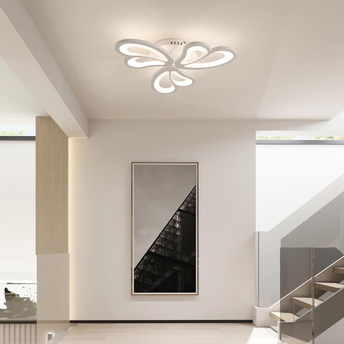 Modern LED Ceiling Light,Dimmable Acrylic Flush Mount Ceiling Lamp,3 Petals Metal Flower Shape Chandelier Lighting Fixture for Living Room Bedroom Kitchen Office Dining Room