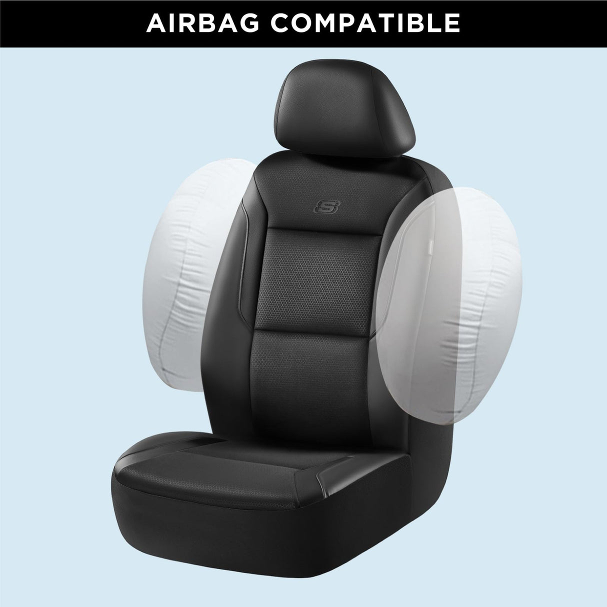 Memory Foam Car Seat Covers, Leather & Mesh Thick Protection, Black Front Cover, Airbag Compatible, Automotive Comfort & Protection for Most Cars, Trucks, SUVs, Black & Memory Foam (SK01055)