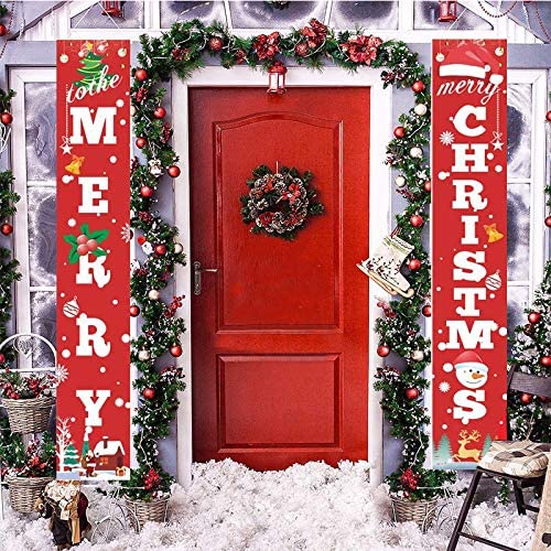 Christmas Porch Sign, Merry Christmas Decoration Banner, Home Outdoor Porch Sign for Xmas Holiday Front Door Wall Decor (Merry Christmas)
