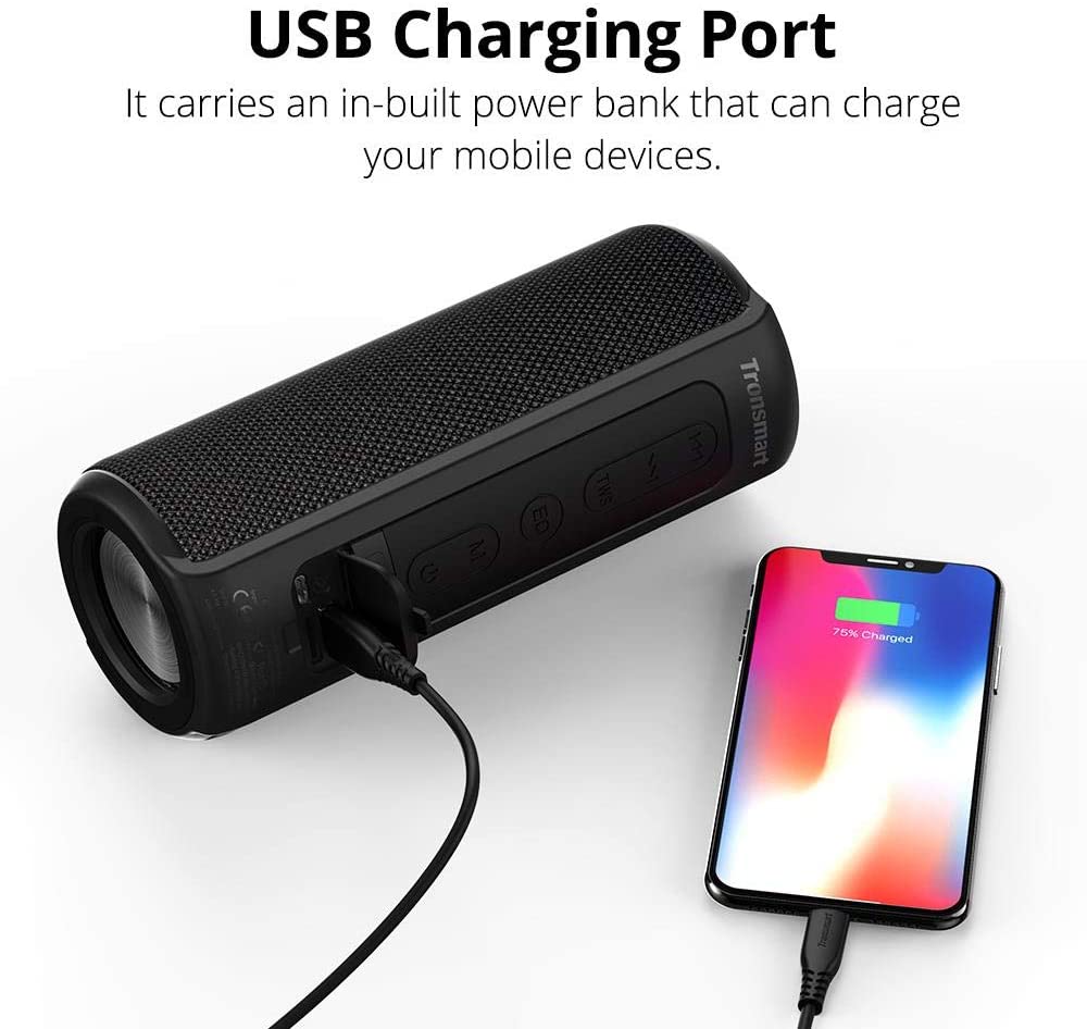 Waterproof Bluetooth Speakers, Tronsmart T6 Plus 40W Outdoor Speakers Bluetooth 5.0, IPX6 Portable Wireless Speakers with Tri-Bass Effects, 15-Hour Playtime with 6600mAh Power Bank, TWS, Built-in Mic