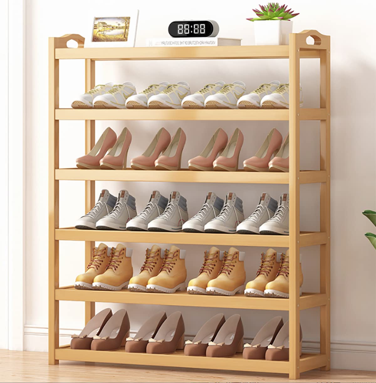 Bamboo Shoe Rack, 5 Tier Shoe Storage Stand Shelf Organizer, Wooden Plant Rack for Entryway, Hallway, Bedroom, Living Room, Bathroom, Corridor