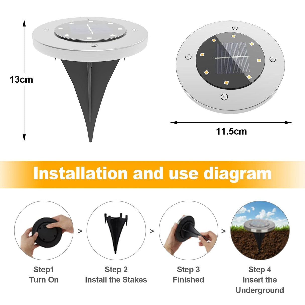 12 Pack Solar Garden Light, Waterproof Solar Ground Disk Light, Outdoor Garden LED Solar Ground Lights for Pathway/Patio/Walkway/Path/Driveway/Lawn/Landscape Lighting (White)