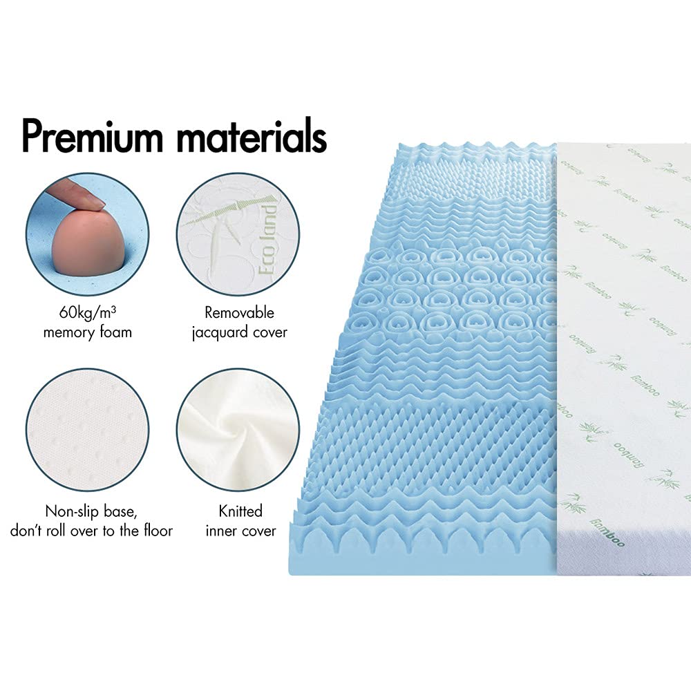 Memory Foam Mattress Topper with Bamboo Cover Cool Gel Infused 7 Zone 5cm Thickness Beddings Bed Topper Mat Pad with 8-Year Warranty