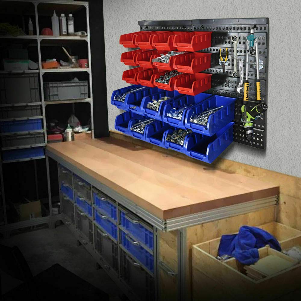 30 Tool Storage Bins Wall Mounted Organiser Parts Garage Workshop Box Shed Rack
