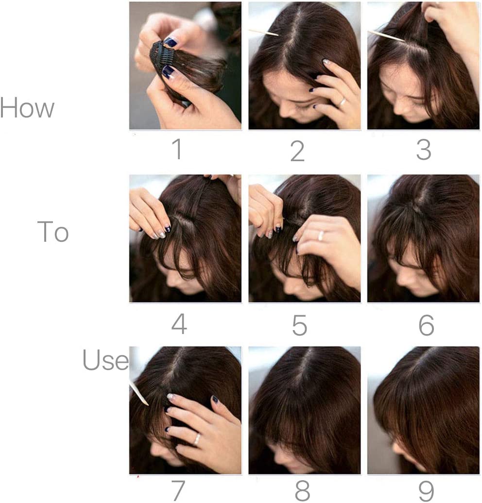 Thin Neat Air Bangs Clip in Hair Extensions Front Neat Bang Fringe One Piece Striaght Hairpiece Accessories (With Sideburn, Dark Brown)