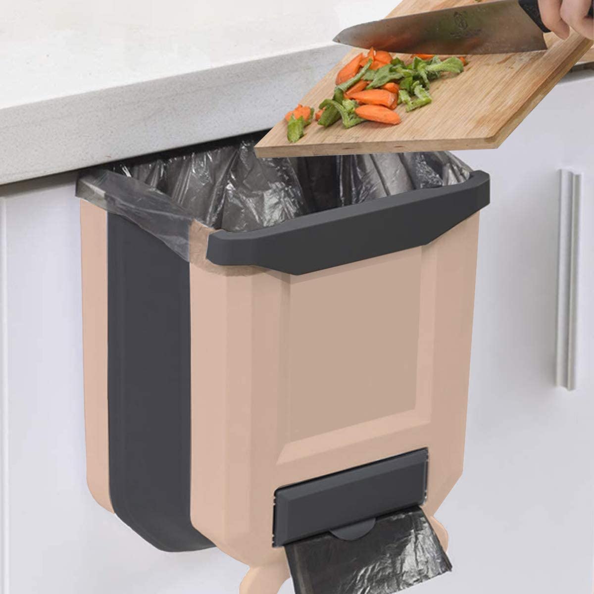 Kitchen Bin, Rubbish Bin Plastic Folding Wall Mounted for Cupboard Door Hanging Trash Can 8L (White) Brand: HUAPPNIO
