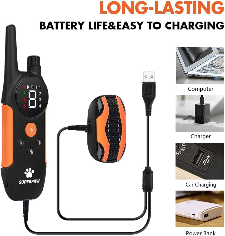 Dog Training Collar Electric With Remote, Safe Shock/Vibration/Beep Stimulus, Large 500mha Rechargeable Battery and Waterproof, 600 Meters Long Distance Remote Control