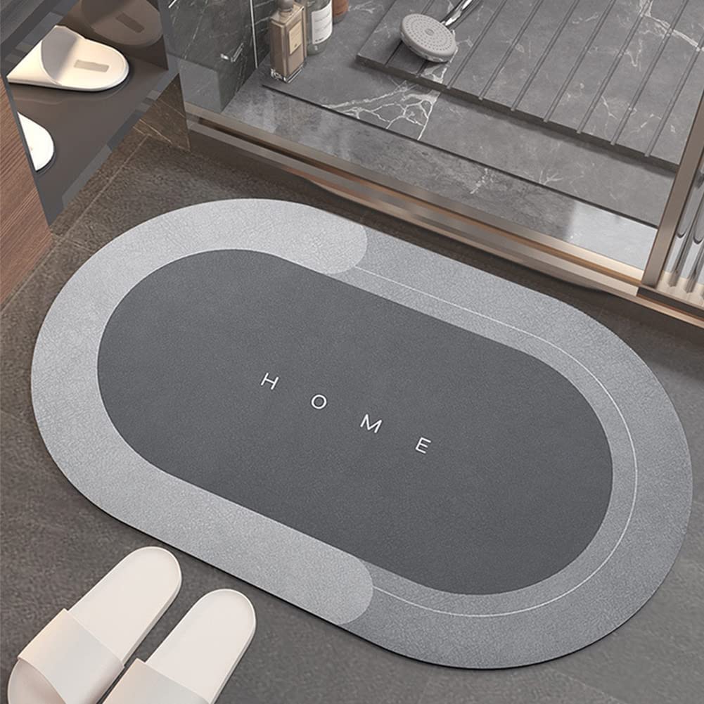 Absorbent Bath Mat, Premium Bathroom Floor Mats Soft Carpet, Anti-Slip Diatom Mat, Slip-Resistant Bathing Room Rug, Quick Drying Mat Rug Doormat for Bathroom Toilet Kitchen (Gray Oval (40*60cm))