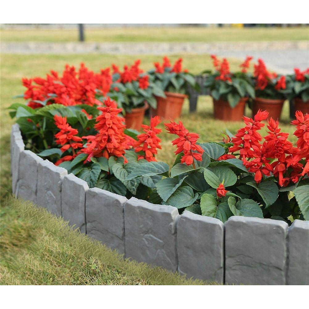 Garden Plastic Fence Edging - 10pcs Imitation Stone Fence Gardening DIY Decorative Garden Landscape Cobbled Stone Lawn Yard Flower Bed Decor,Garden Fence Border