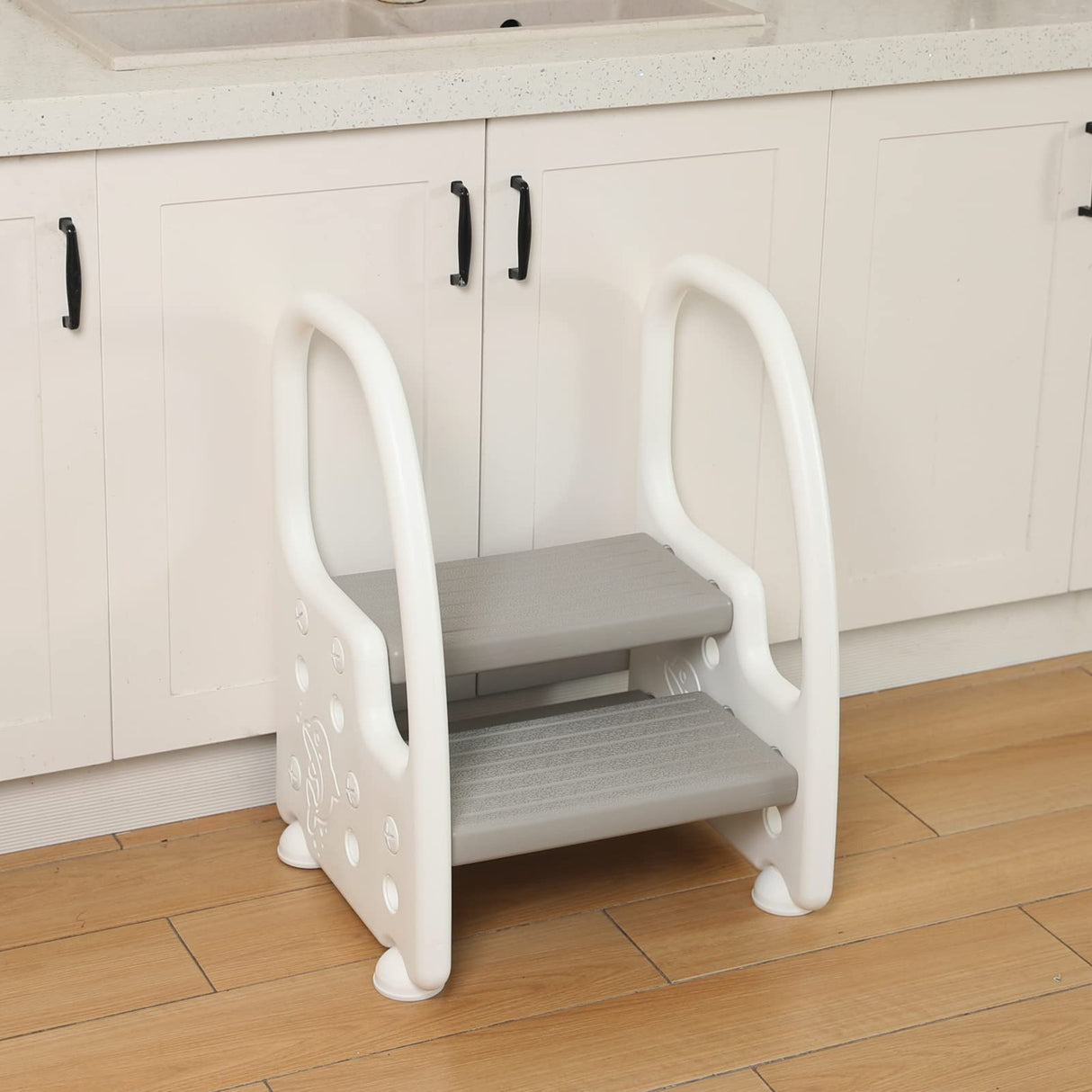 Step Stool for Kids,Toddler Step Stool with Handles and Non-Slip Steps, Two Step Stool for Toilet,Toddler Children Potty Training Kitchen Foot Stool,Gray