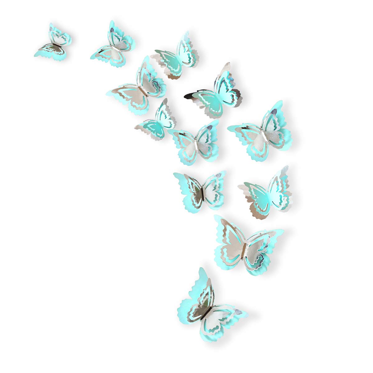 Pinkblume Silver Blue Butterfly Decorations Stickers 27PCS
