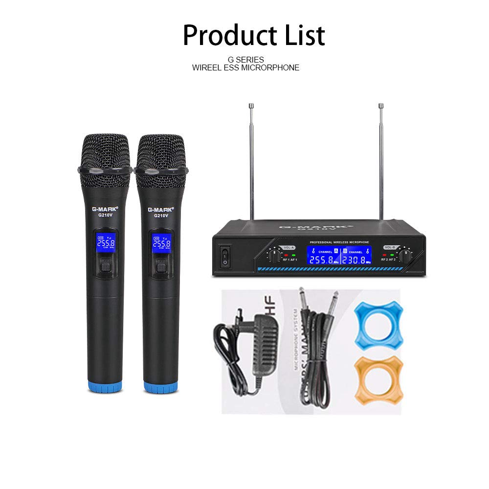 G-MARK G210V Wireless Microphone Set Wireless Microphone Professional 2 Channel Karaoke Microphone for Party Singing in The Church