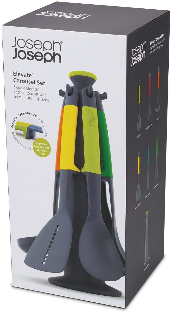 6 Pieces Kitchen Utensil Set with Storage Carousel, Multicolor