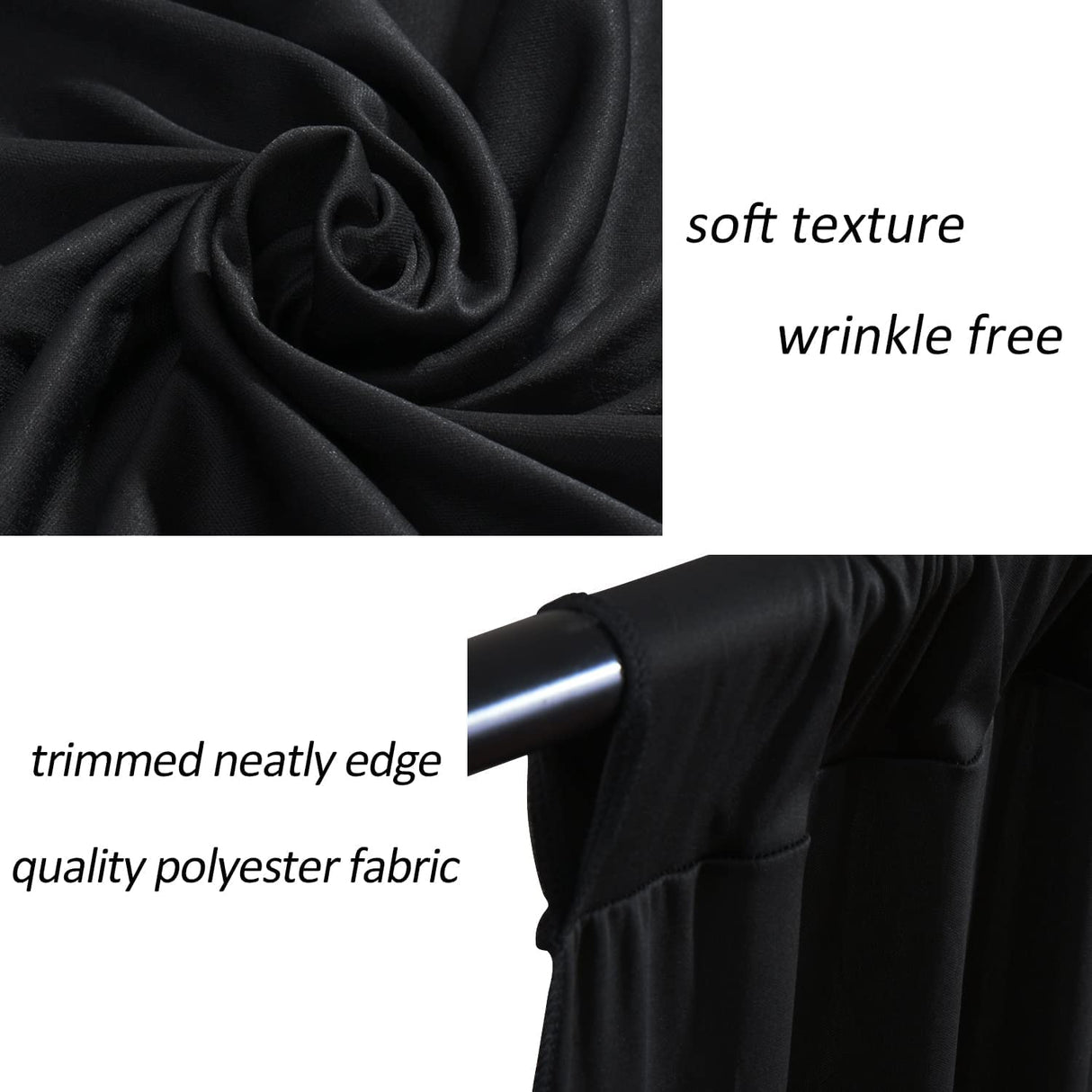 10 feet x 10 feet Polyester Backdrop Drapes Curtains Panels with Rod Pockets - Wedding Ceremony Party Home Window Decorations - Black