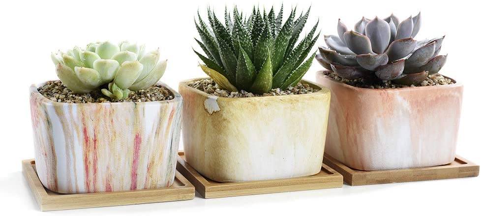 Square Marbling Ceramic Succulent Pots