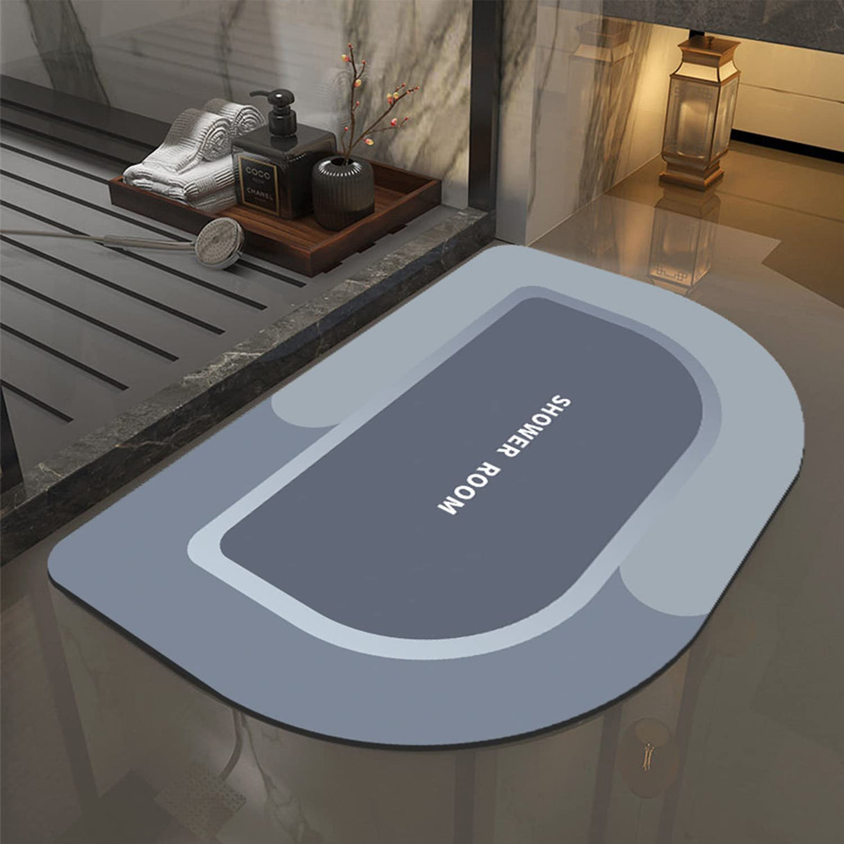 Absorbent Bath Mat,Diatom Bathroom Mat Soft Rugs,Slip-Resistant Bathing Room Rug,Super Absorbent Mat, Easier Clean Carpet Door Mat for Bathroom Toilet Doorway (Semicircle, Light Blue)