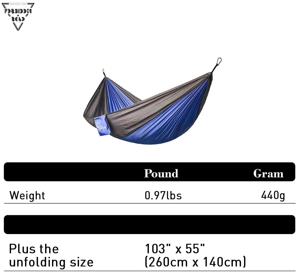 Forbidden Road Hammock Single Double Camping Portable Parachute Hammock for Outdoor Hiking Travel Backpacking - 210D Nylon Taffeta Hammock Swing - Support 400lbs - 660lbs Ropes Carabiners Included