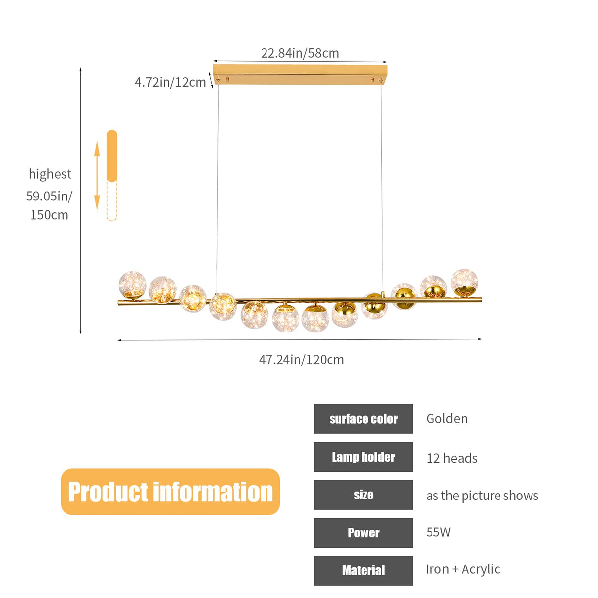 Modern Sputnik Chandelier 12 Lights LED Clear Glass Globe Pendant Light Dimmable LED Chandeliers Ceiling Light Gold Brass Chandeliers for Kitchen Island Dining Room Living Room