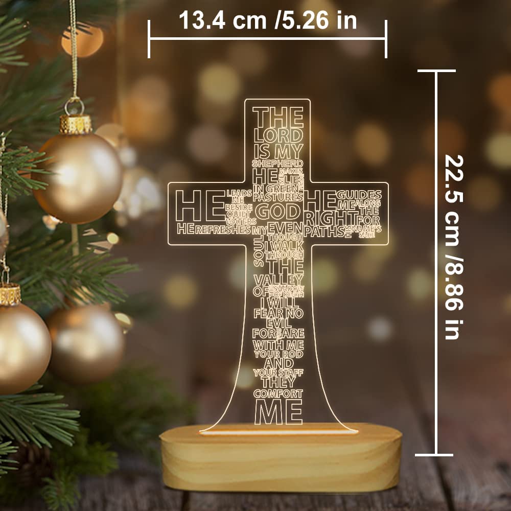 Jesus Cross 3D Night Light Desk Table Lamps,Warm Colors LED Wooden Lighting for Holiday Gifts