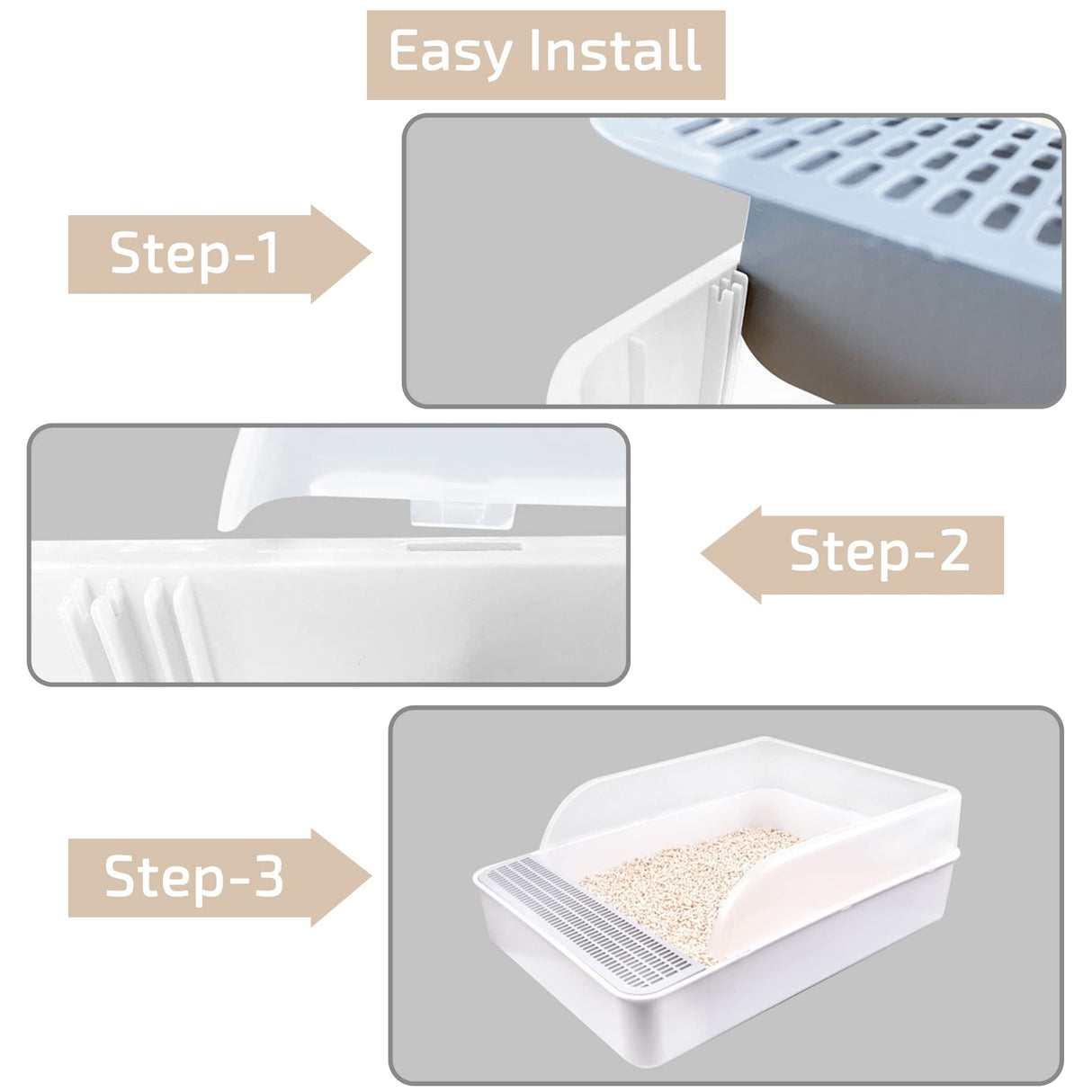 Cat Litter Tray with Free Scoop Easy Installation Suitable for Large Cat