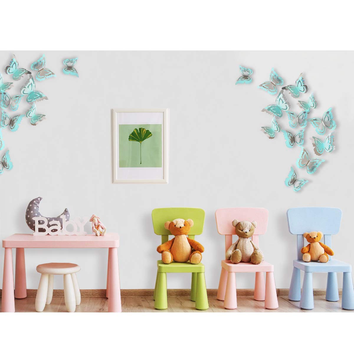 Pinkblume Silver Blue Butterfly Decorations Stickers 27PCS