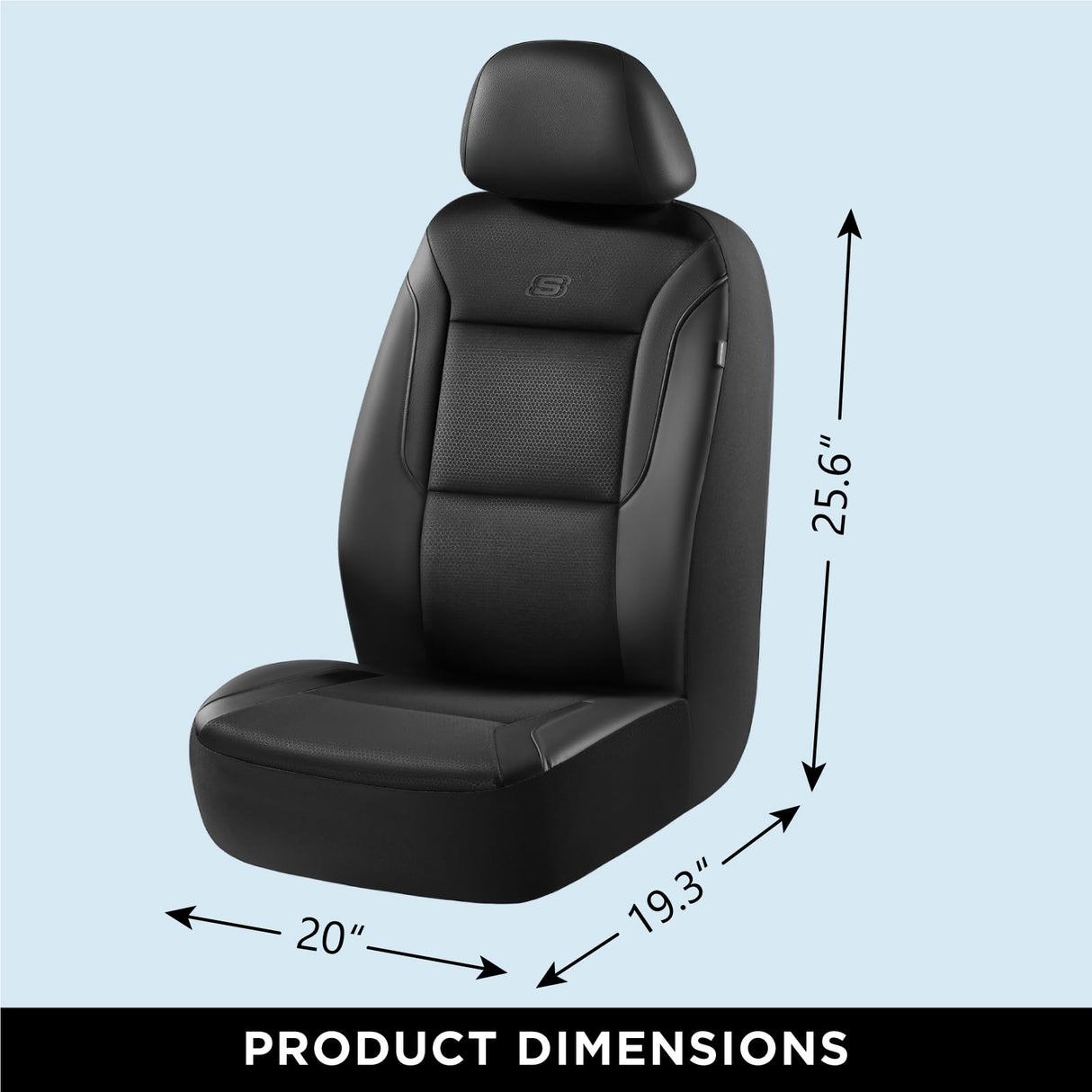 Memory Foam Car Seat Covers, Leather & Mesh Thick Protection, Black Front Cover, Airbag Compatible, Automotive Comfort & Protection for Most Cars, Trucks, SUVs, Black & Memory Foam (SK01055)