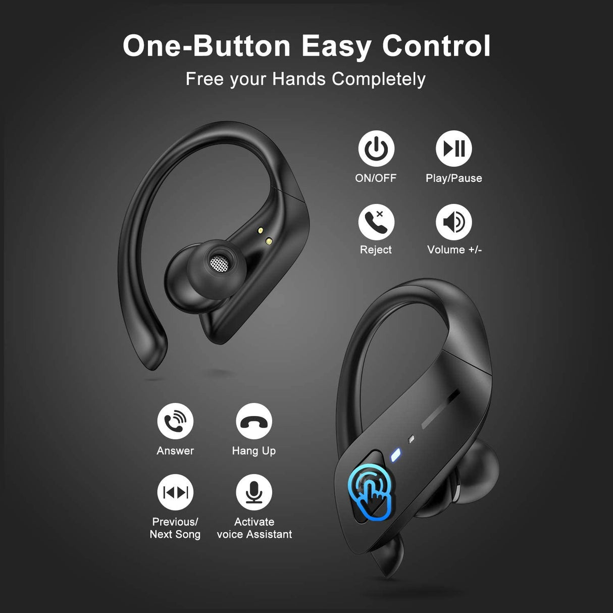 Axloie Wireless Earbuds, Bluetooth 5.0 Headphones True Wireless Premium Deep Bass IPX7 Waterproof 35H Playtime in-Ear TWS Stereo Earphones with Charging Case for Sport Running Gym Workout (BlackUpgraded)