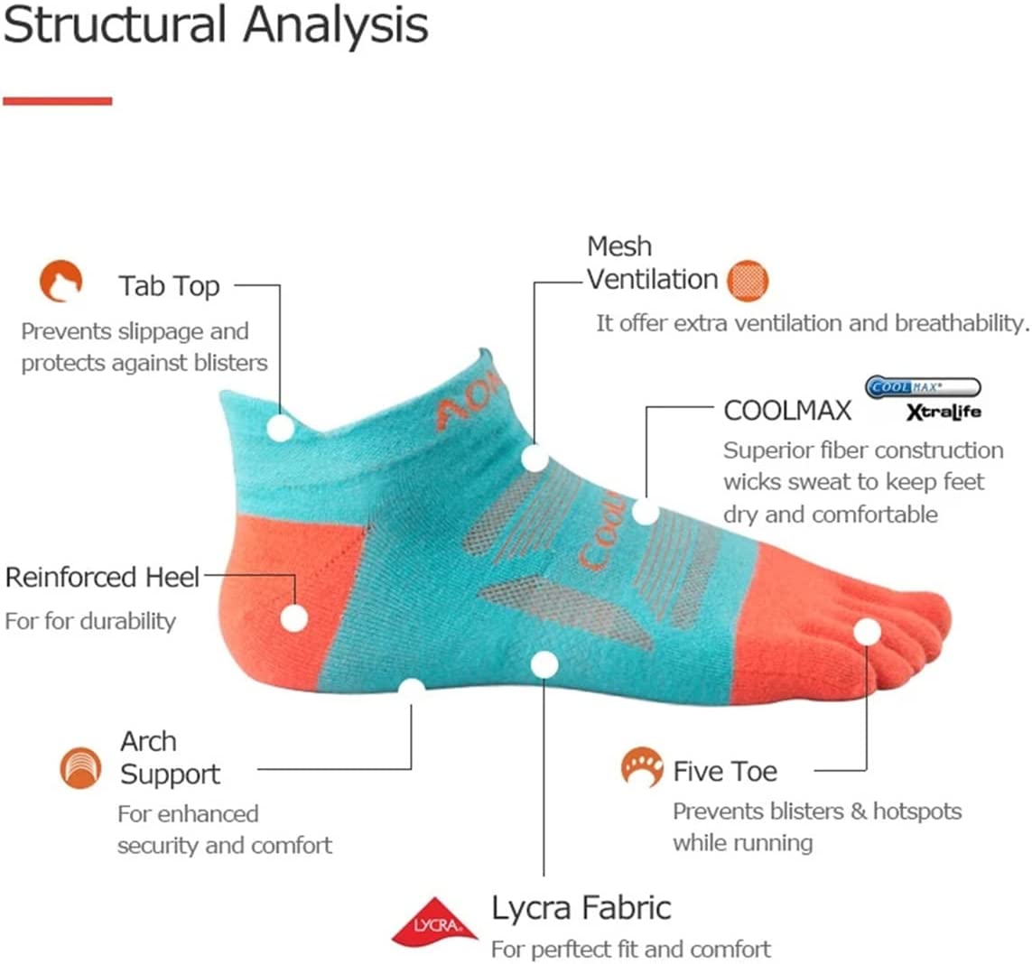 3 Pairs Five Finger Toe Socks Running Anti-Blister Sweat Wicking Quick-dry Breathable Sport Socks Crew Socks