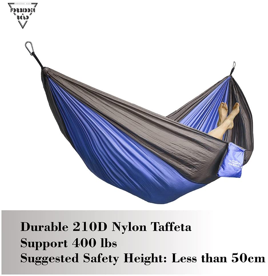 Forbidden Road Hammock Single Double Camping Portable Parachute Hammock for Outdoor Hiking Travel Backpacking - 210D Nylon Taffeta Hammock Swing - Support 400lbs - 660lbs Ropes Carabiners Included