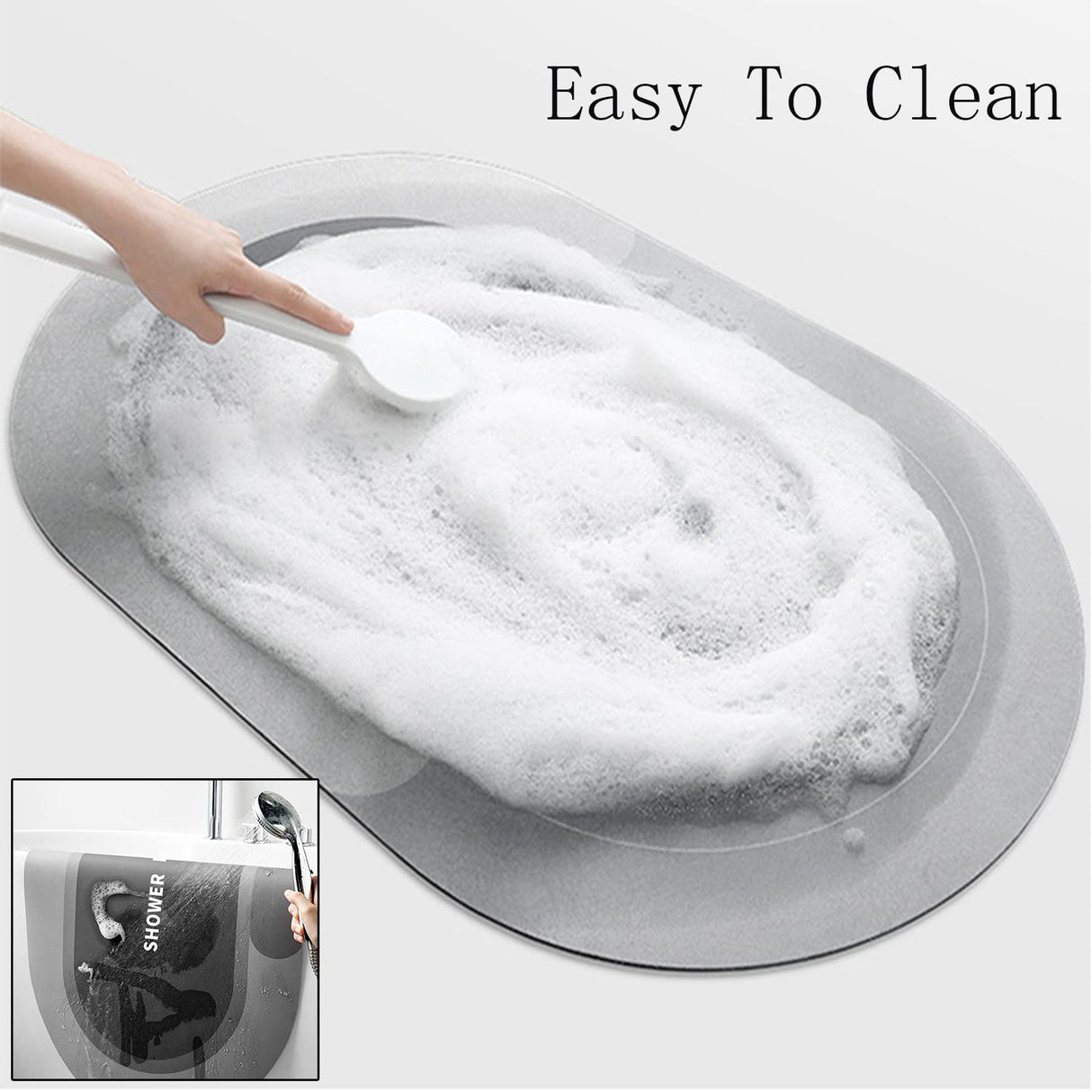 Absorbent Bath Mat,Diatom Bathroom Mat Soft Rugs,Slip-Resistant Bathing Room Rug,Super Absorbent Mat, Easier Clean Carpet Door Mat for Bathroom Toilet Doorway (Semicircle, Light Blue)