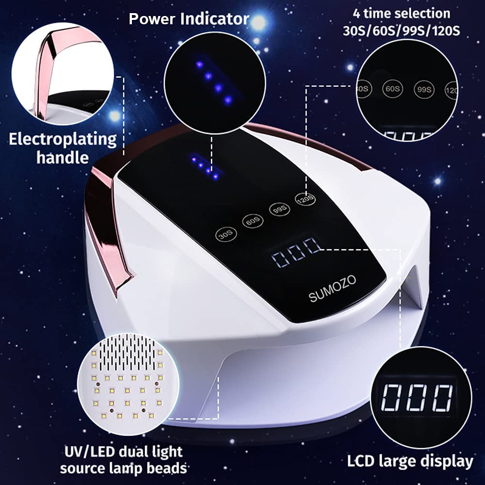 UV LED Nail Lamp 96W Rechargeable,Cordless Professional Nail Dryer Gel Nail Polish Curing Lamp,4 Timer Setting LCD Display Auto Sensor Nail Lights,Nail Art Manicure Tools for Home and Salon